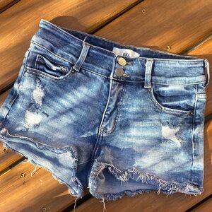 BKE high waist Frayed Jean Shorts - Blue